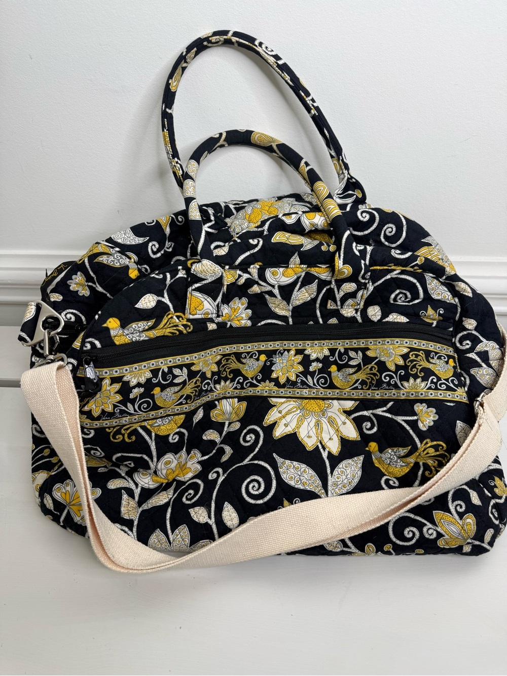 Vera Bradley Quilted Floral Travel Tote in Black, Gold & Cream